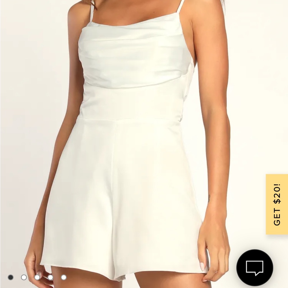 Lulus Chasing My Heart Ivory Satin Cowl Neck Romper - Picture 4 of 6